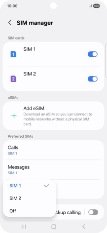 Press the required setting.