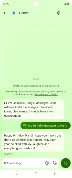 The text suggestion from Gemini is displayed. The text suggestion from Gemini is displayed.