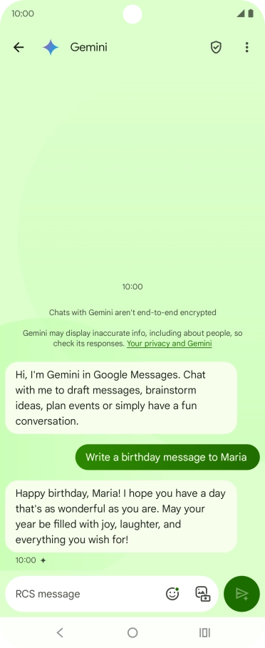 The text suggestion from Gemini is displayed. The text suggestion from Gemini is displayed.