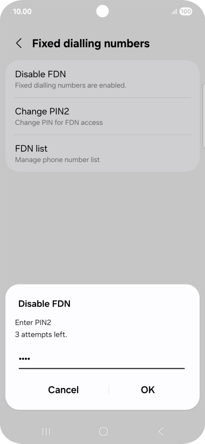Key in your PIN2 and press OK.