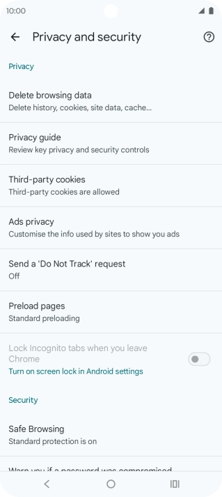 Press Delete browsing data.