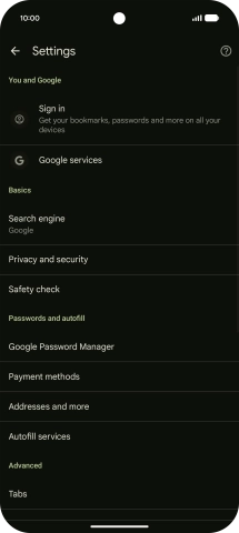 Press Privacy and security.