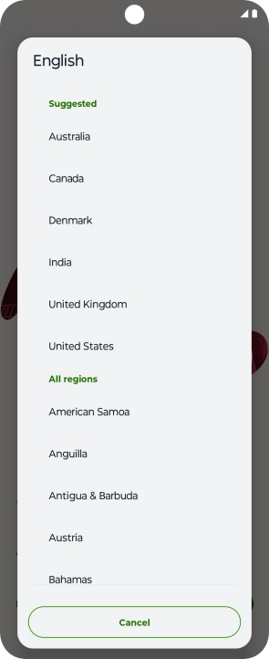 Press the required country or area. Press the required country or area.