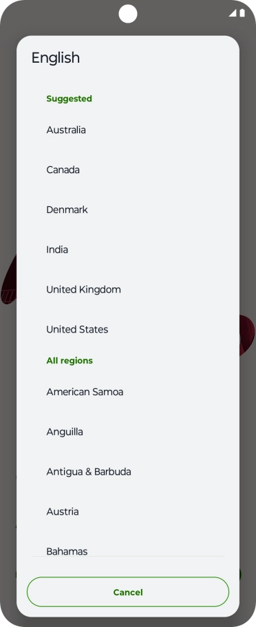 Press the required country or area. Press the required country or area.