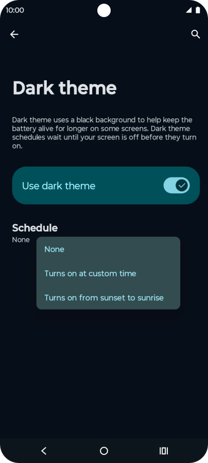 Press the required setting to turn the function on or off.