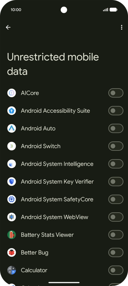 Press the indicators next to the required apps to turn the function on or off.