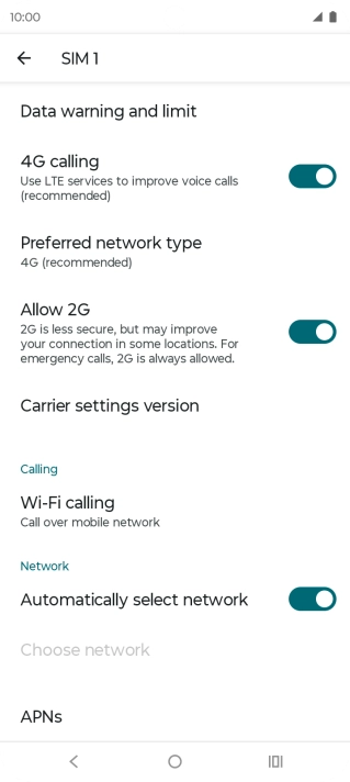Press Preferred network type.