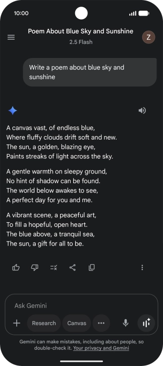 You can ask Gemini to generate a text based on your description. You can ask Gemini to generate a text based on your description.