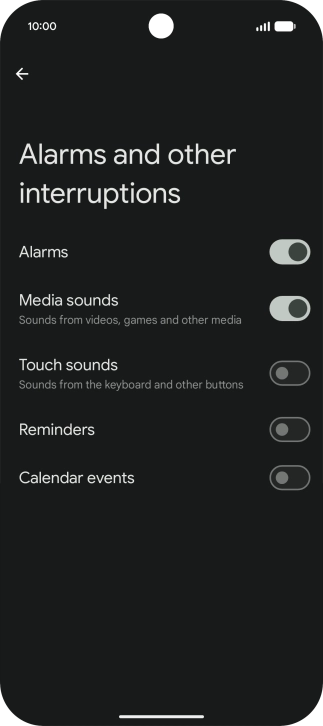Press the required settings to turn sound and vibration for the selected functions on or off.