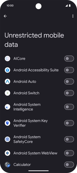 Press the indicators next to the required apps to turn the function on or off.