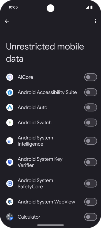 Press the indicators next to the required apps to turn the function on or off.