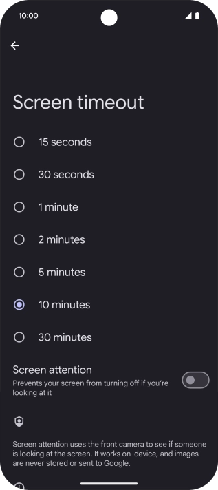 Press the required setting.