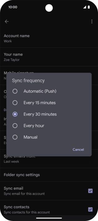 Press the required setting.