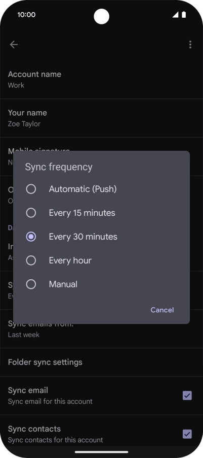 Press the required setting.