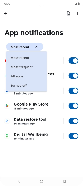 Press the required setting.