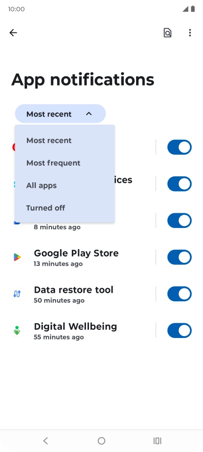 Press the required setting.