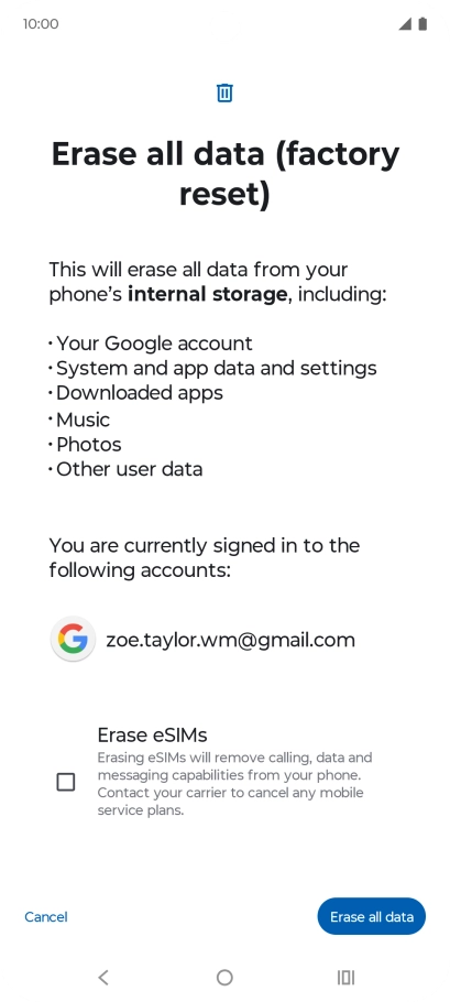 Press Erase all data.