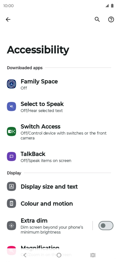 Press TalkBack and follow the instructions on the screen to select the required settings.