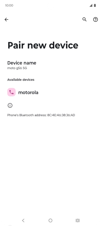 Press the required Bluetooth device and follow the instructions on the screen to pair the device with your phone.