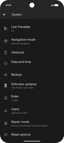 Press Reset options.