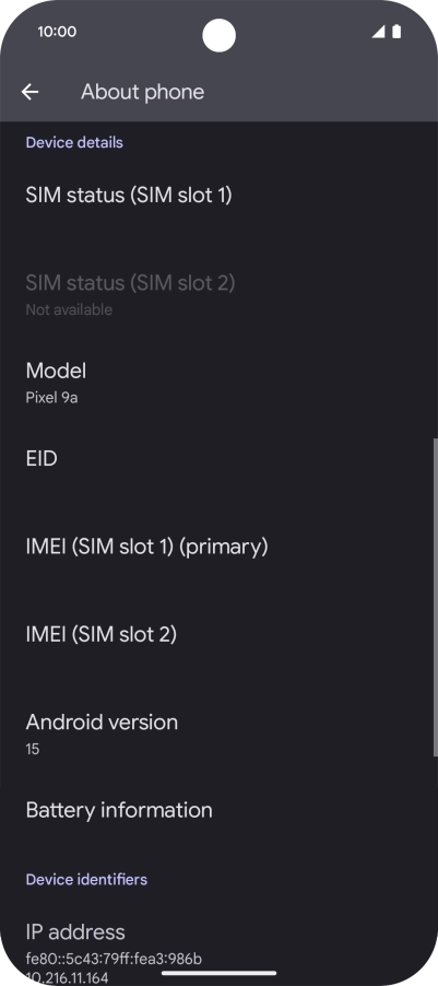 Your phone's software version is displayed below Android version.
