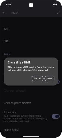 Press Erase and follow the instructions on the screen to delete your eSIM.