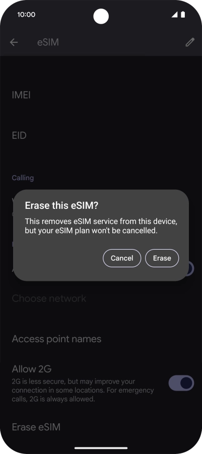 Press Erase and follow the instructions on the screen to delete your eSIM.