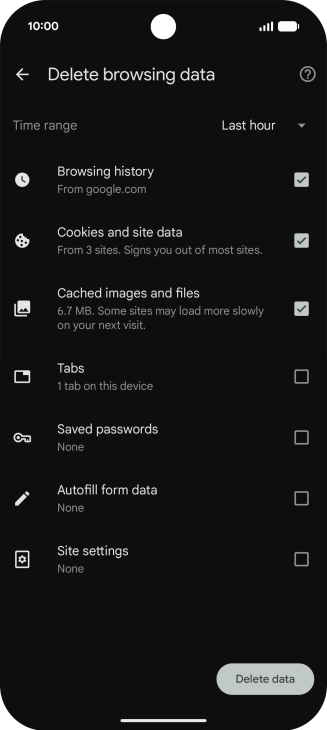 Press the fields next to the required data types. Press the fields next to the required data types.