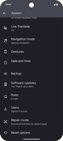 Press Reset options.