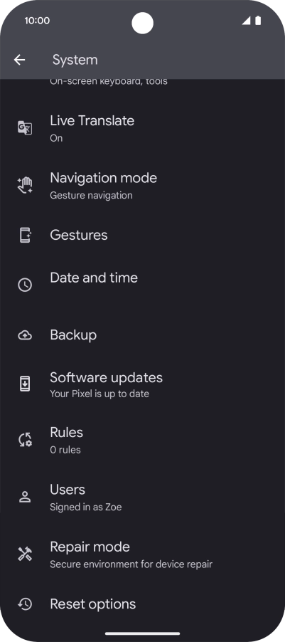 Press Reset options.