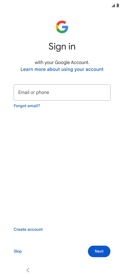 Press Email or phone and key in the username for your Google account.