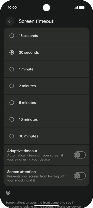 Press the required setting.
