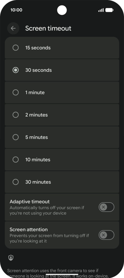 Press the required setting.