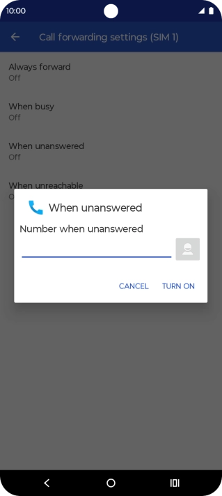 Key in +447836121121 and press TURN ON.