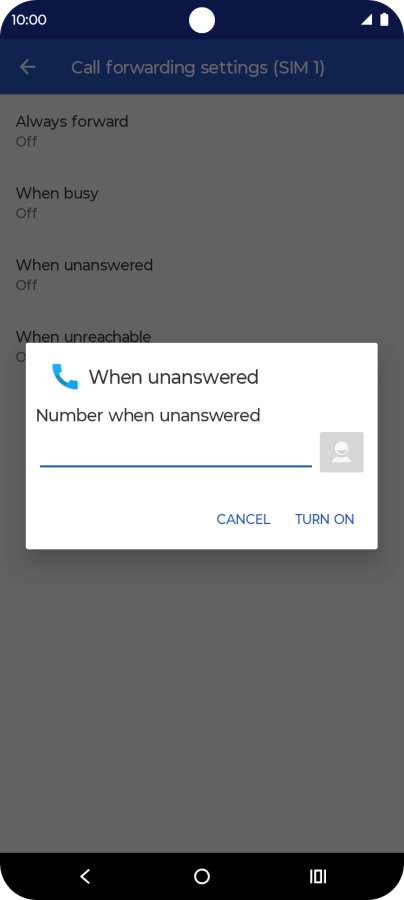 Key in +447836121121 and press TURN ON.