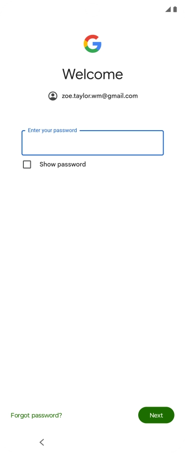 Press Enter your password and key in the password for your Google account.