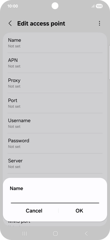 Key in Vodafone Internet and press OK.