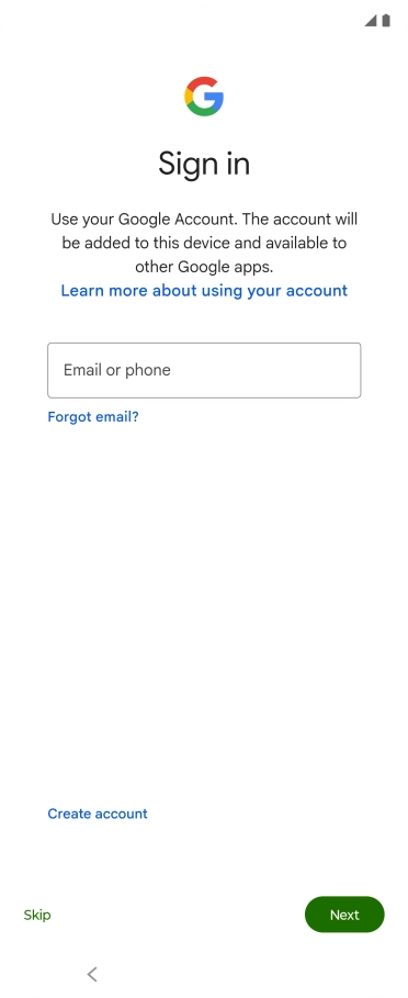 Press Email or phone and key in the username for your Google account.