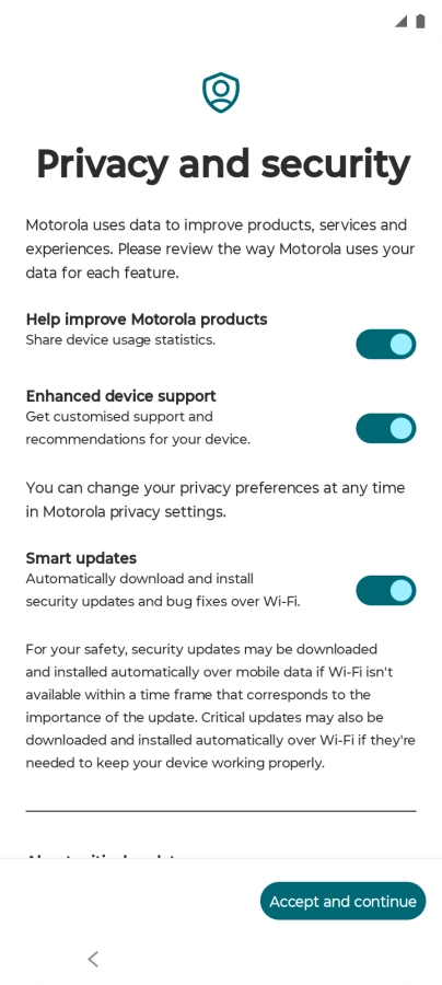 Press the indicators next to the required settings to select them.