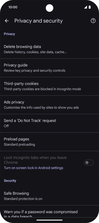 Press Delete browsing data.