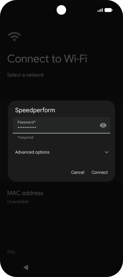 Key in the password for the Wi-Fi network and press Connect.