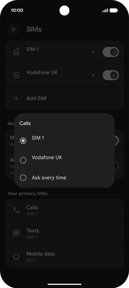 Press the required setting. Press the required setting.