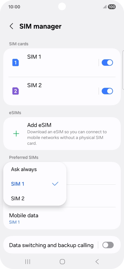 Press the required setting.