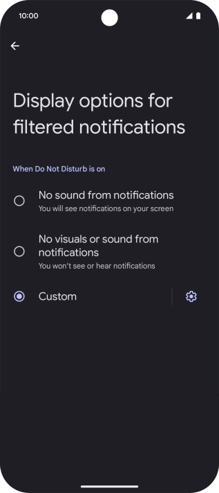 Press the required setting to turn display of the selected notification types on or off.