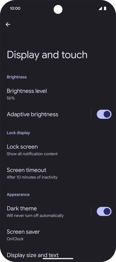 Press Screen timeout.