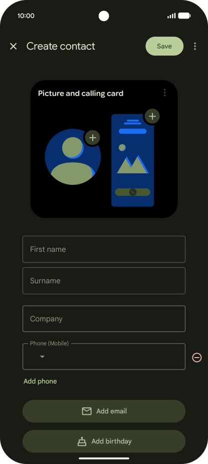 Press First name and key in the required first name. Press First name and key in the required first name.