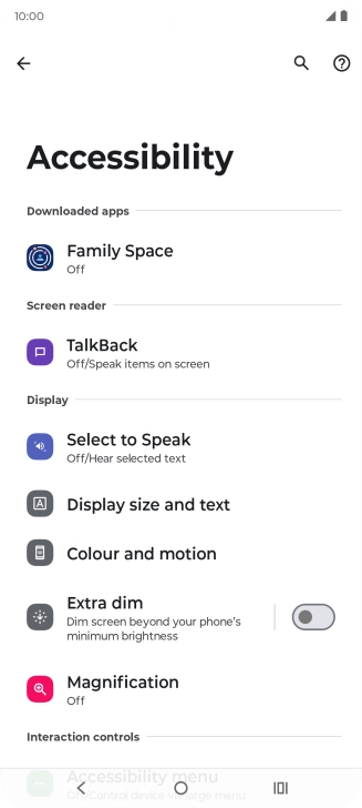 Press TalkBack and follow the instructions on the screen to select the required settings.