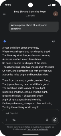 You can ask Gemini to generate a text based on your description. You can ask Gemini to generate a text based on your description.