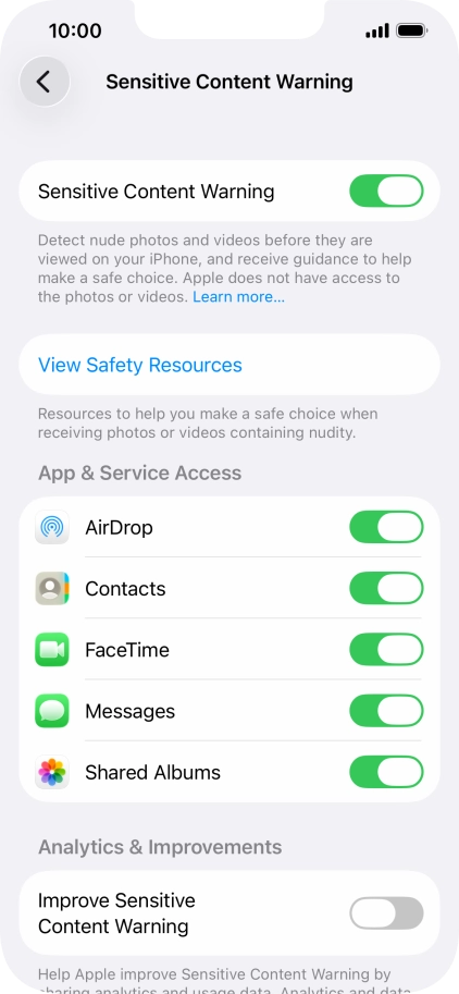 Press the indicators next to the required applications to turn the function on or off.