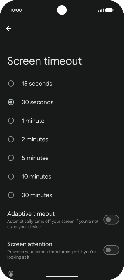 Press the required setting.